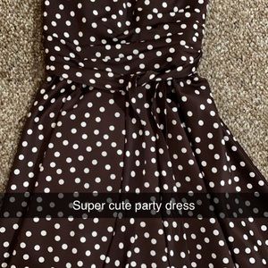 Short brown strapless with white polka dots